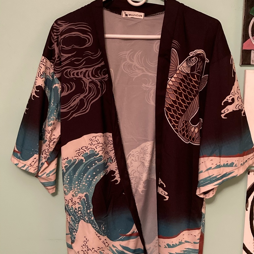 Koi Fish Kimono Top Waves Ocean (M)